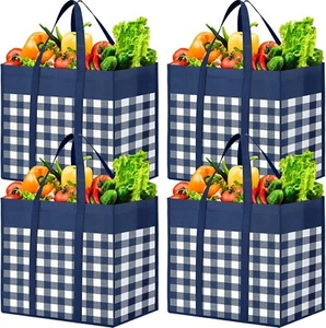 4 Pack Reusable Grocery Bags Foldable Tote Shopping Bags wiht Reinforced Handles - Picture 1 of 5