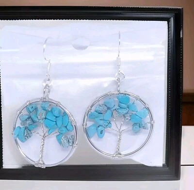 Orecchini Pendenti Handmade Con Pietre Intrecciate"Albero Della Vita" Argento925 - Immagine 1 di 4