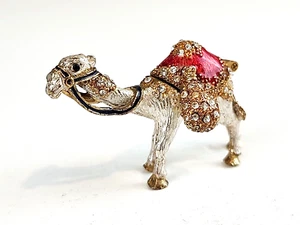 Bejeweled Camel Hinged Metal Enameled Rhinestone Trinket box - Picture 1 of 6