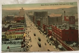 Cartolina d'epoca MAIN STREET vista sud Salt Lake City, Utah PM 1914 - Foto 1 di 12