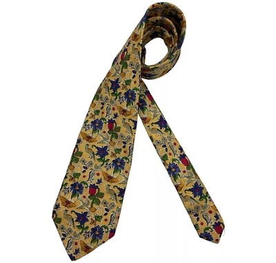 Corbata GIVENCHY CABALLEROS Amarilla Floral Mariposa Pájaro Seda LUJO ITALIA Foto 1 de 4