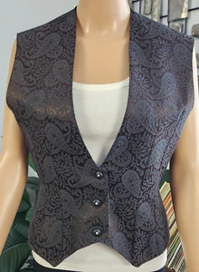 Le Chateau Vest Women Size 2 Print Paisley Business Dark Academia Formal - Picture 1 of 6