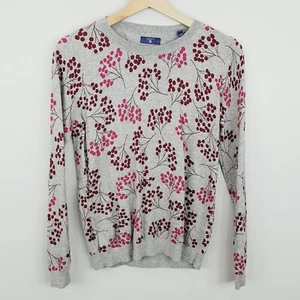 GANT Womens Size S or 10 Grey Floral Jacquard Cotton/Cashmere Sweater Jumper Top - Picture 1 of 8