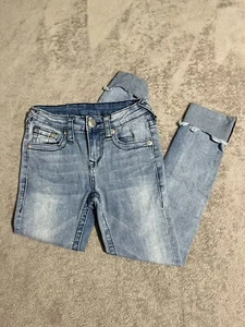 True Religion Girls Blue Denim Jeans Skinny Wash Distressed Size 7 (F6) - Picture 1 of 12