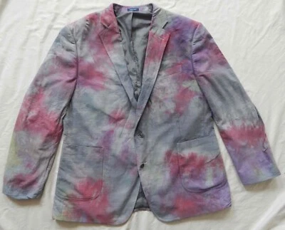 Chaqueta Blazer Traje Tie Dye Rosa Púrpura Gris - 46R Abrigo Deportivo Delgado Hecho a Mano 46 Foto 1 de 4