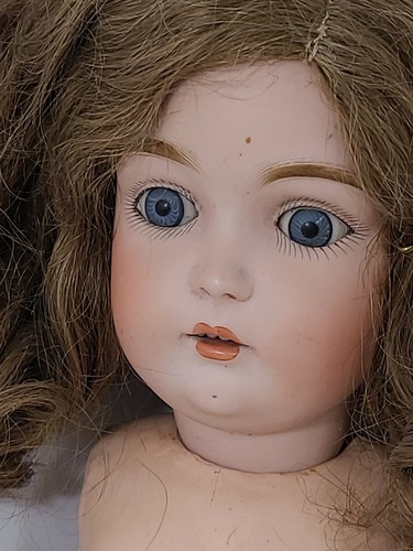 German/Kestner Bisque 20" Doll Fully Dressed Blue Eyed Brunette Vtg/Antique