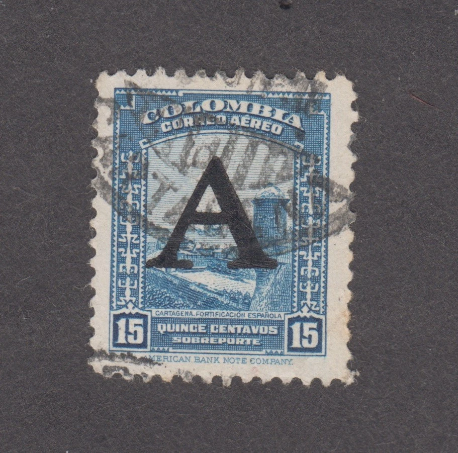 Colombia 1950. Correo aéreo. 15 c. Fortificación Española Cartagena. OP "A" Sc# C188 Foto 1 de 1