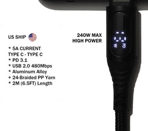 6FT 240w/140w/100w/65w USB Type C To USB C Cable PD 3.1 Quick Charge Display - Picture 1 of 4