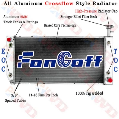 4 Row Radiator For 2004-2016 Chevy Express GMC Savana 2500/3500 4.8L/6.0L w/ EOC Foto 1 de 4