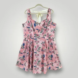 Hell Bunny Vixen Dress Blue Birds Pink Roses Fit & Flare Womans 3X Rockabilly - Picture 1 of 10