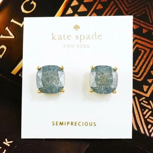 NWT KATE SPADE SQUARE STUD EARRINGS Navy Semiprecious Gold Tone - Picture 1 of 4