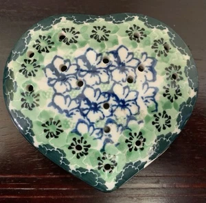 Vintage Polish Pottery Boleslawiec Heart Shaped Potpourri Diffuser - Picture 1 of 7