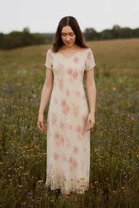 VTG 90s Express Midi Dress Sheer Floral Fairy Coquette Cottage Boho Ethereal Y2K - Picture 1 of 10