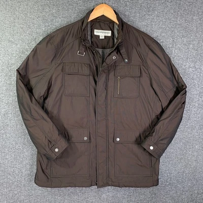 Jhane Barnes 野战夹克男式大号棕色全拉链实用外套绝缘复古 — 第 1/4 张图片