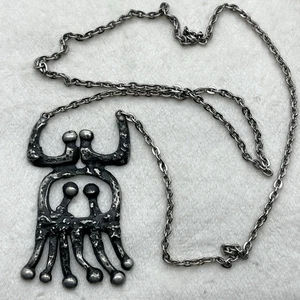 Vtg MCM Modernist Swedish Pewter Necklace Signed Bengt Blomqvist Handarbete - Picture 1 of 5