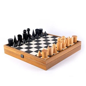 Juego de ajedrez de madera estilo Bauhaus piezas de ajedrez tablero de cuero sintético 40Cm Manopoulos Sd50Bl - Imagen 1 de 5