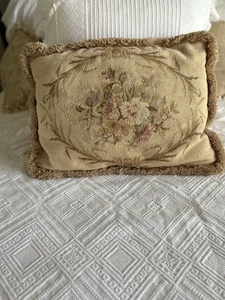 Vintage Needlepoint Floral Pillow Petit point Flowers 22” X  17” Clean - Picture 1 of 15