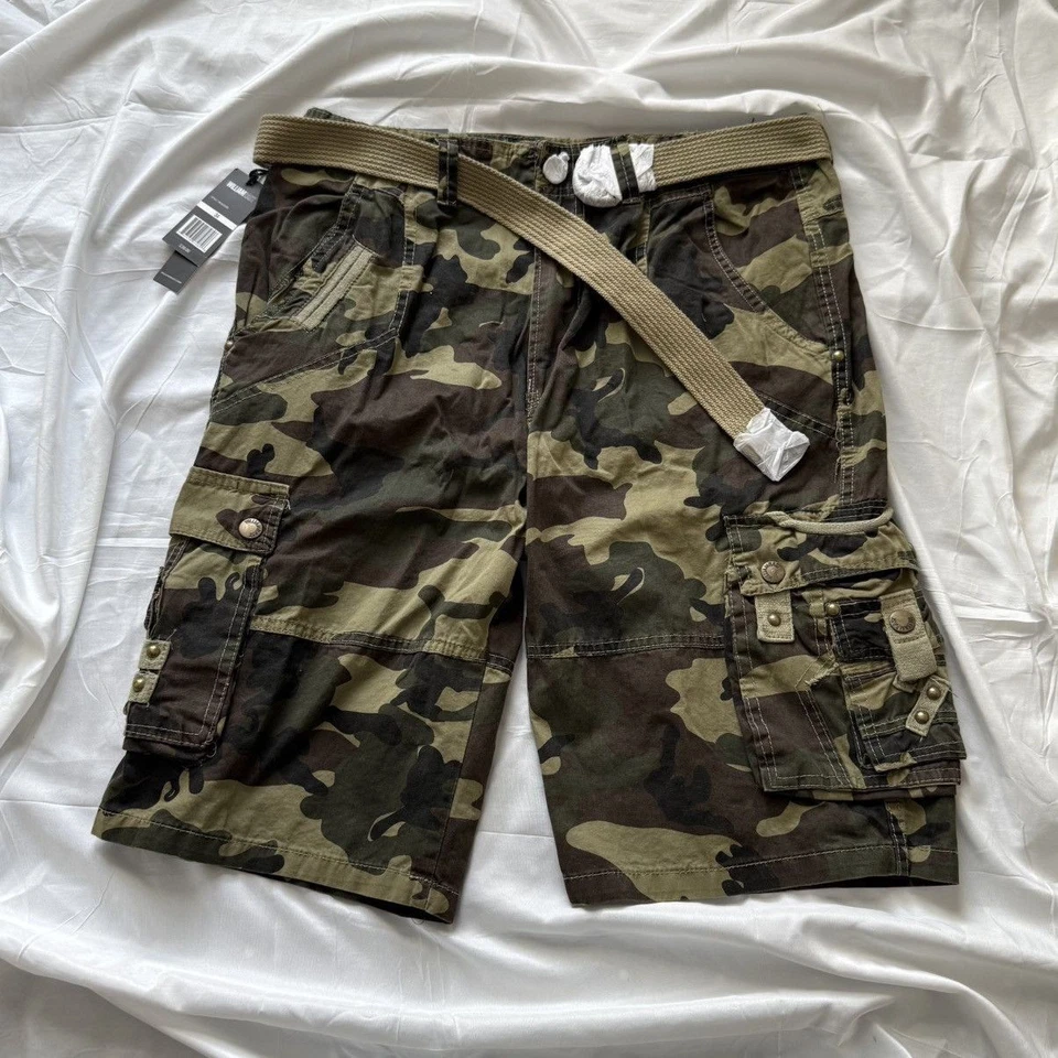 Pantalones Cortos Carga William Rast Para Hombre Camuflados con Cinturón - Talla 32 Nuevos Con Etiquetas / Militares Foto 1 de 4