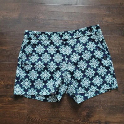 Pantalones Cortos Banana Republic Azul Verde Estampado Floral Talla 4 Para Mujer 4 Bolsillos Foto 1 de 3