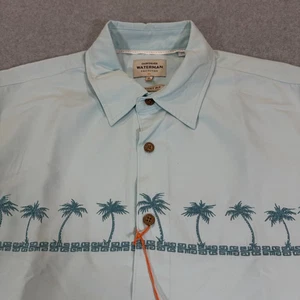 Quiksilver Waterman Men's XL Short Sleeve Shirt Cool Blue Palm Tree Embroidered - Picture 1 of 15