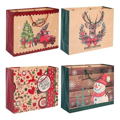 20 bolsas de papel extra grandes para regalo de Navidad a granel con asas -4 diseños Jumbo o... Foto 1 de 4