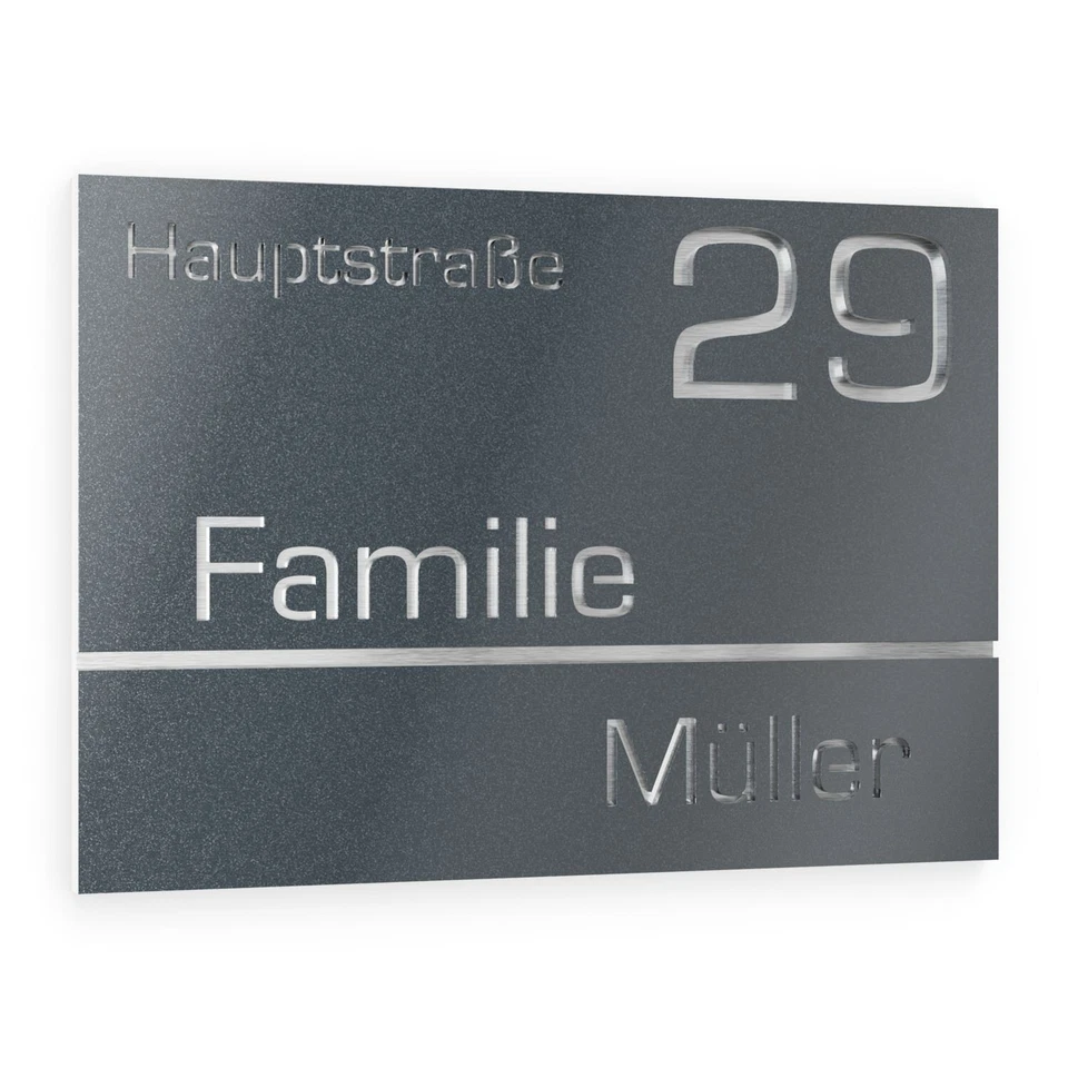 Graviers Haus Nr. Straße Name Schild Edelstahl Anthrazit anpassbar Hausschild - Image 1 of 4