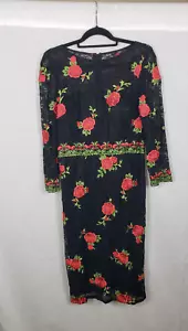 David Meister Spitzen Midikleid 14 schwarz bestickt rote Rosen launisch Regencycore - Bild 1 von 6
