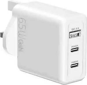 65W USB C GaN Fast Charger Plug 3-Port For iPhone Samsung MacBook iPad Pro/Air - Picture 1 of 4