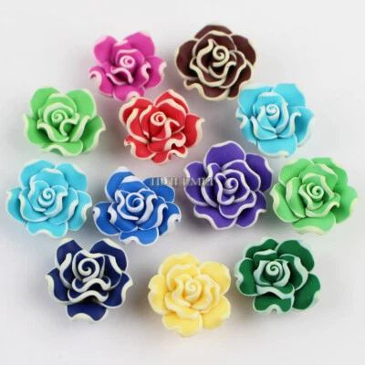Lote de 20 cuentas espaciadoras sueltas de flor de rosa de arcilla polimérica de color mezclado de 20 mm Foto 1 de 3