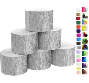 Silver Crepe Paper Streamers 6 Rolls Party Streamers for Birthday Wedding Bab... - Picture 1 of 6