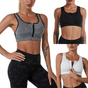 High Impact Sports Bra Women's Shockproof Front Zipper Closure Adjustable Straps - Picture 1 of 41