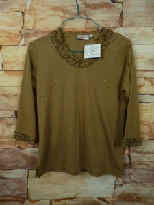 quacker factory frills on the neckline and beaded Brown size S - Picture 1 of 7
