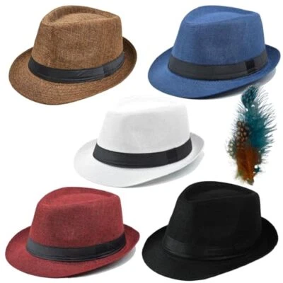 Paquete de 5 sombreros de sol Fedora cubanos a granel para hombre de poliéster negro+blanco+rojo+azul+café Foto 1 de 4