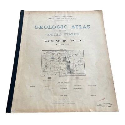 Antique 1900 US Geological Atlas Walsenburg Colorado Folio Maps, Sheets - Image 1 of 4