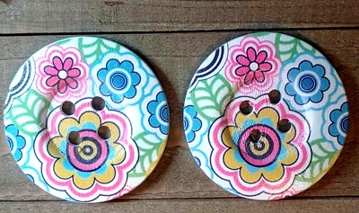 2 botones de costura de flores artesanía madera natural 4 agujeros 2"  Foto 1 de 2