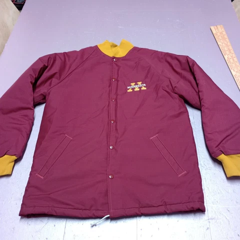 VTG Minnesota Gophers Jacket Men Small Maroon Quilted Snap Bomber NCAA USA Made Cover