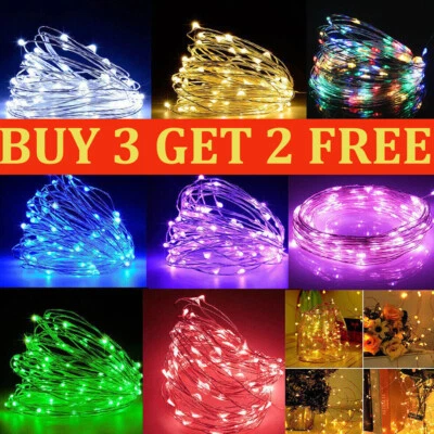 Small Micro 20-100 LED Fairy Lights String Battery Copper Sliver Wire Xmas Party - Image 1 of 4