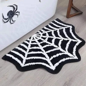 Alfombra de puerta de Halloween tela de araña aterradora espeluznante araña murciélago alfombra de bienvenida dibujos animados suaves - Imagen 1 de 17