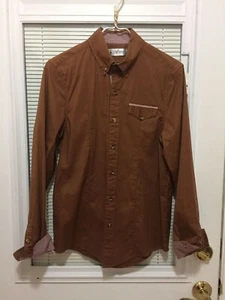 Tom's Ware Brown Button Up Dress Shirt Cufflink Sz Small - Picture 1 of 10