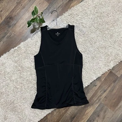 Camiseta sin mangas Athleta mediana negra de malla acanalada Stealth Sculptek Athleisure Foto 1 de 4