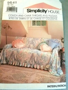 Simplicity 9541 COUCH CHAIR THROWS PILLOWS sew pattern Home Decor 1989 Uncut - Picture 1 of 4