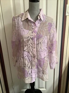 Alfred Dunner Purple 3/4 Sleeve Button Down Blouse Jacket Shirt Floral Size 10 - Picture 1 of 8