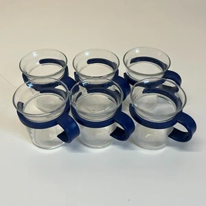 x6 Rare Vintage BODUM Danish Blue Tasse Cup Tea Coffe Glass 80s Retro Cutlery - Picture 1 of 9