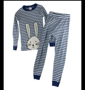 Unisex Hanna Andersson blue striped bunny pajamas 2 piece organic cotton sz 8 - Picture 1 of 6