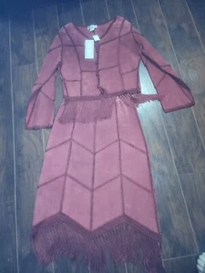 S.M.H. Suede & Crochet Fringed Jacket & Skirt Jacket L  Western Skirt Size 10  - Picture 1 of 12