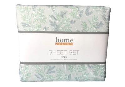 Home Design Mistletoe Brushed Microfiber 4 Piece Sheet Set Grey & Green King $45 - Image 1 of 4