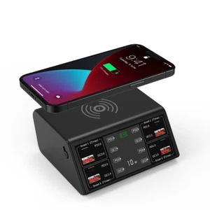 100W 8 Ports Multi USB C PD QC3.0 Fast Charger Phone Wireless Charging Station - Picture 1 of 12