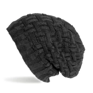 Gorro de punto gorro forrado mujer hombre unisex trenzado cuadros patrón cálido - Imagen 1 de 9