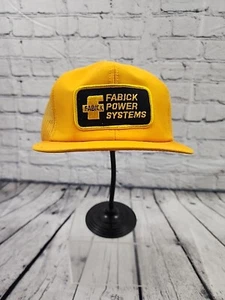 NOS VTG Fabick CAT Caterpillar F Patch Spell Out Snapback Hat Cap 80's Yellow - Picture 1 of 7