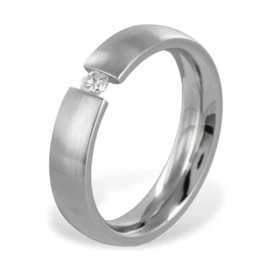 Edelstahlspannring mattiert mit  1 Zirkonia Weiß     Größe : 48 (15,3 mm Ø) - Bild 1 von 1